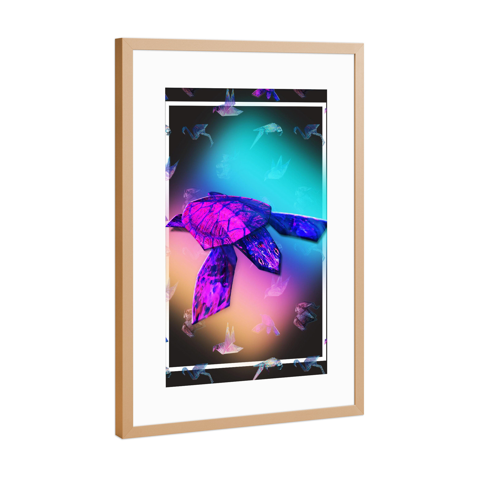 Poster mit Rahmen Kupfer "Schildkröte" artboxONE - Tiere,Origami