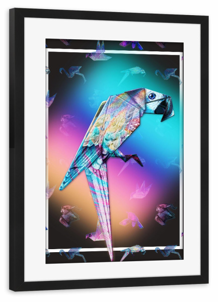Poster mit Rahmen schwarz "Papagei" artboxONE - Tiere,Geometrie,Origami