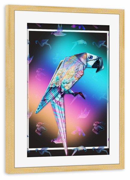 Poster mit Rahmen kiefer "Papagei" artboxONE - Tiere,Geometrie,Origami