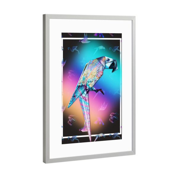 Poster mit Rahmen Silber "Papagei" artboxONE - Tiere,Geometrie,Origami