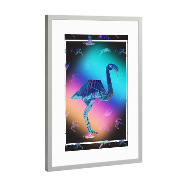 Poster mit Rahmen Silber "Flamingo" artboxONE - Tiere,Geometrie,Origami