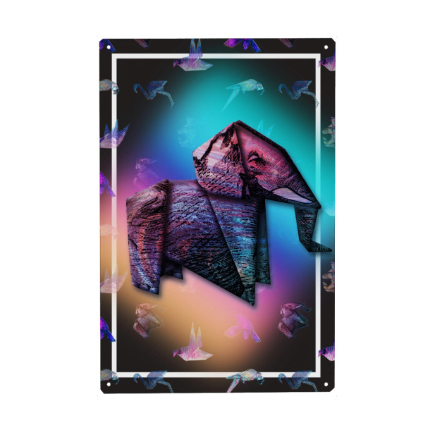 Holzbild "Elefant" artboxONE - Tiere,Geometrie,Origami - Flamingo,Tiere,Geometrische formen,Schildkröte,Papagei,Regenbogenfarben,Elephant