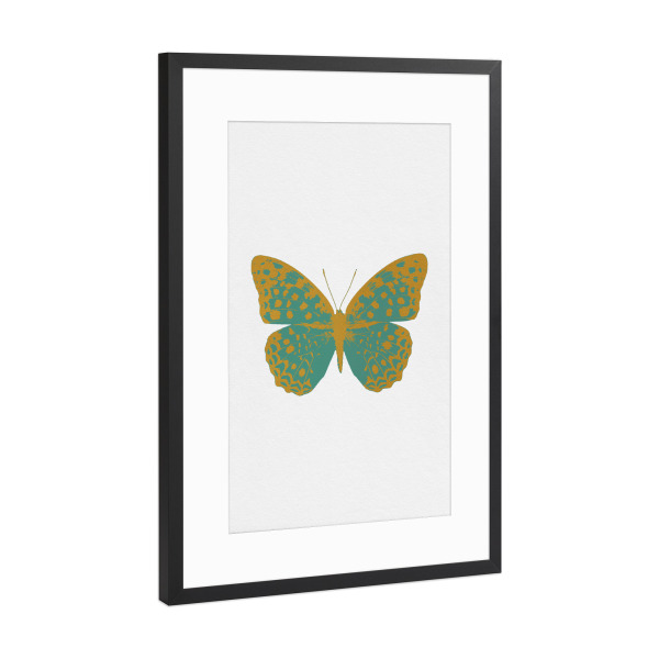 Poster mit Rahmen Schwarz (Metallic) "Gold and Green Butterfly" artboxONE - Natur,Tiere,Abstrakt