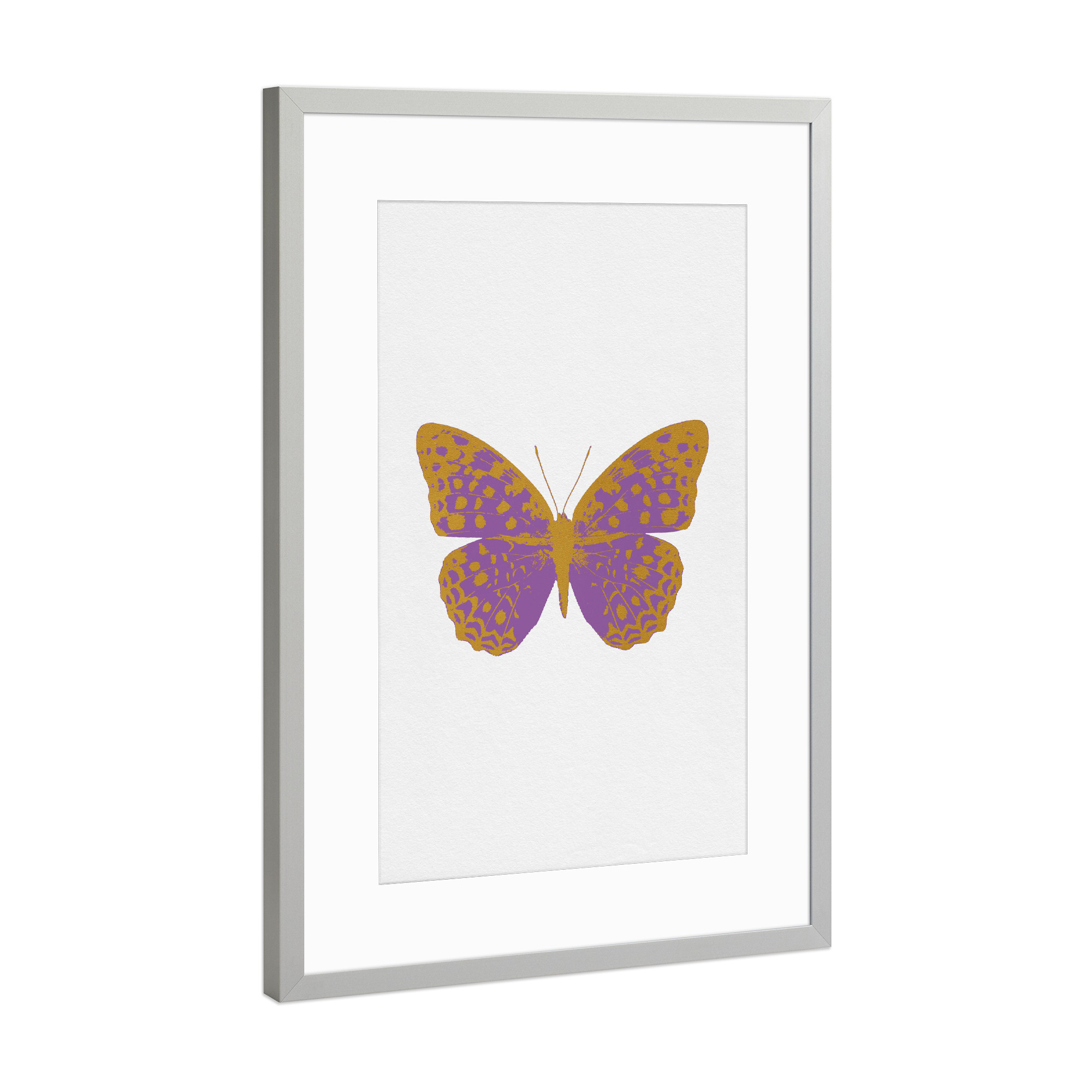 Poster mit Rahmen Silber "Gold and Lilac Butterfly" artboxONE - Natur,Tiere,Abstrakt