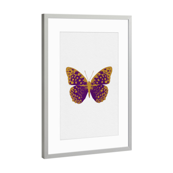 Poster mit Rahmen Silber "Gold and Purple Butterfly" artboxONE - Natur,Tiere