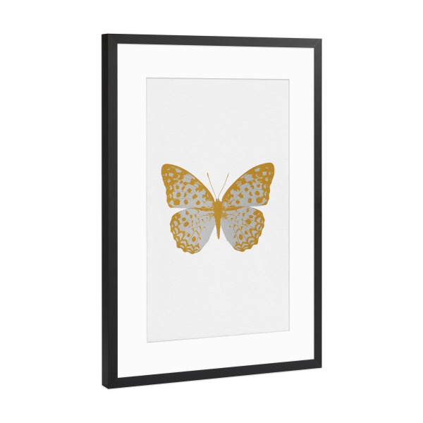 Poster mit Rahmen Schwarz (Metallic) "Gold and Silver Butterfly" artboxONE - Natur,Tiere,Abstrakt