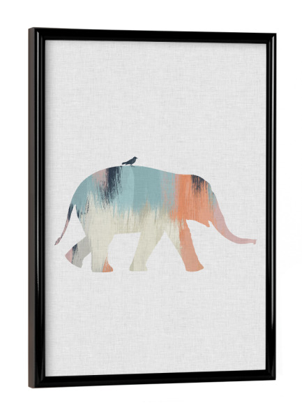 Poster mit schwarzem Rahmen "Brushed Elephant" artboxONE - Für Kinder,Tiere,Abstrakt