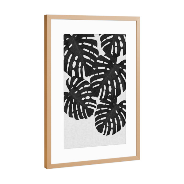 Poster mit Rahmen Kupfer "Monstera Palm Black White" artboxONE - Natur,Floral,Abstrakt,Schwarzweiß