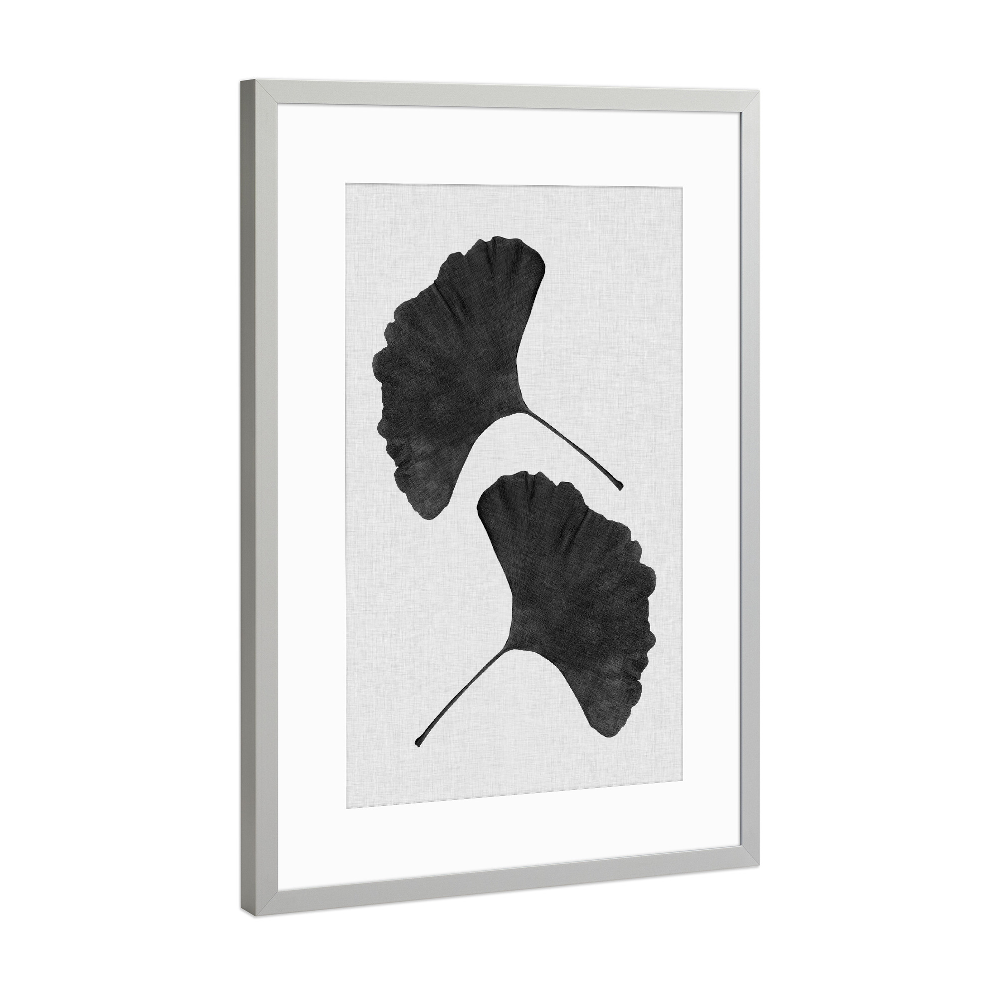 Poster mit Rahmen Silber "Ginkgo Twins Black White" artboxONE - Natur,Floral,Abstrakt,Schwarzweiß