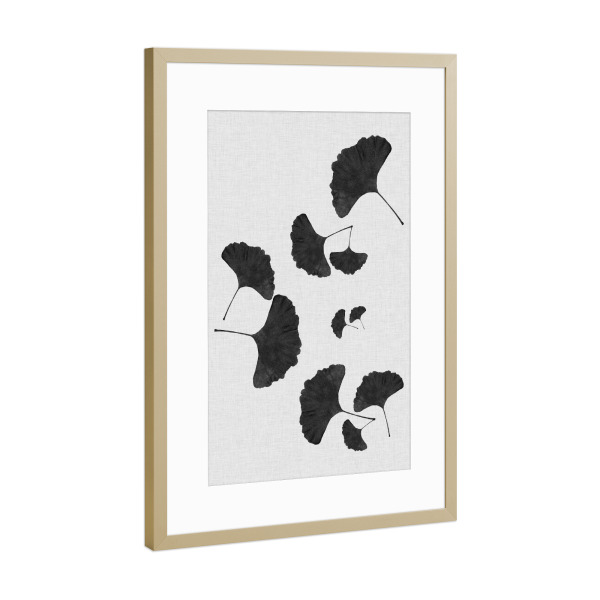 Poster mit Rahmen Gold "Ginkgo Crowd Black White" artboxONE - Natur,Floral,Abstrakt,Schwarzweiß