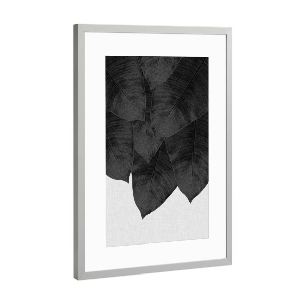Poster mit Rahmen Silber "Banana Leaves Black White" artboxONE - Natur,Floral,Abstrakt,Schwarzweiß