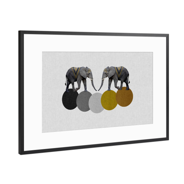 Poster mit Rahmen Schwarz (Metallic) "Elephant Circles" artboxONE - Tiere,Geometrie