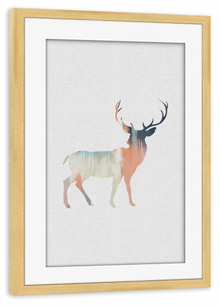Poster mit Rahmen kiefer "Brushed Deer" artboxONE - Natur,Für Kinder,Tiere,Abstrakt