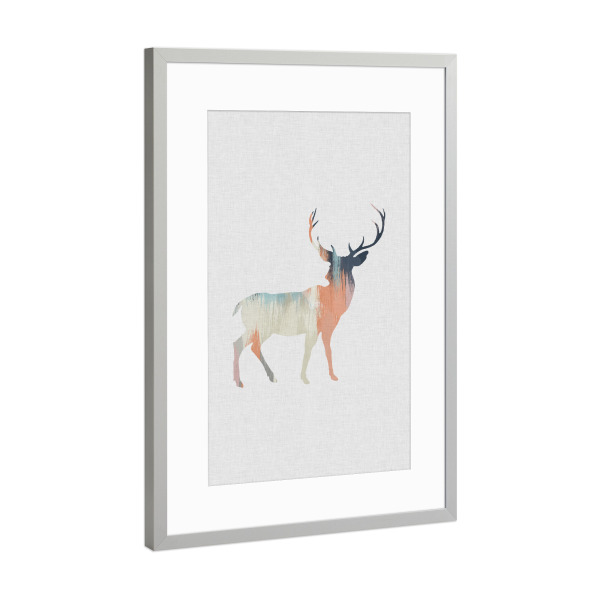 Poster mit Rahmen Silber "Brushed Deer" artboxONE - Natur,Für Kinder,Tiere,Abstrakt