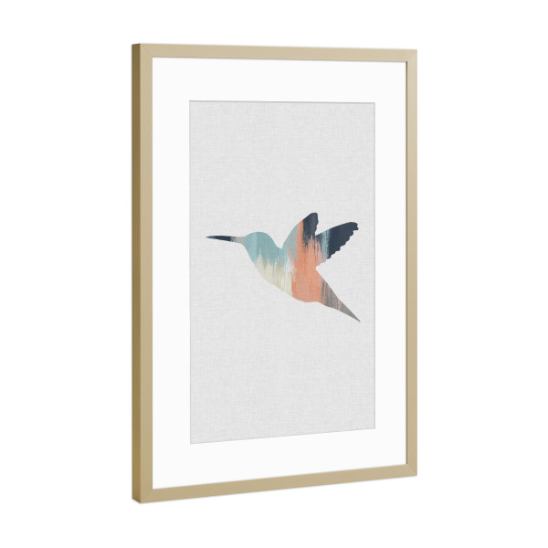 Poster mit Rahmen Gold "Brushed Hummingbird" artboxONE - Natur,Tiere,Abstrakt