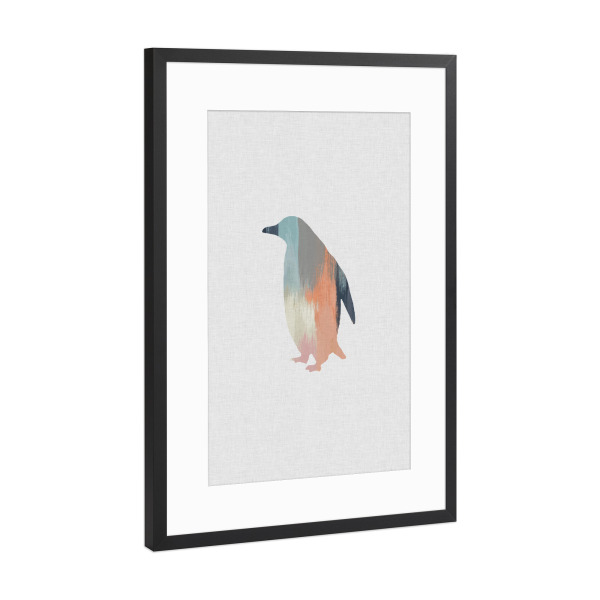 Poster mit Rahmen Schwarz (Metallic) "Brushed Penguin" artboxONE - Natur,Tiere,Abstrakt