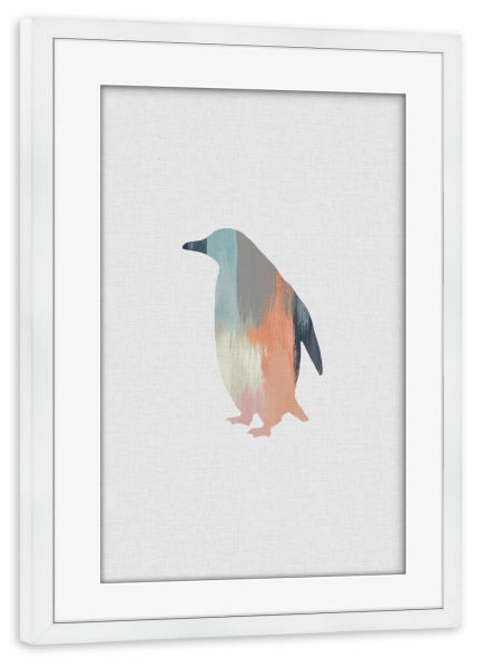 Poster mit Rahmen weiß "Brushed Penguin" artboxONE - Natur,Tiere,Abstrakt