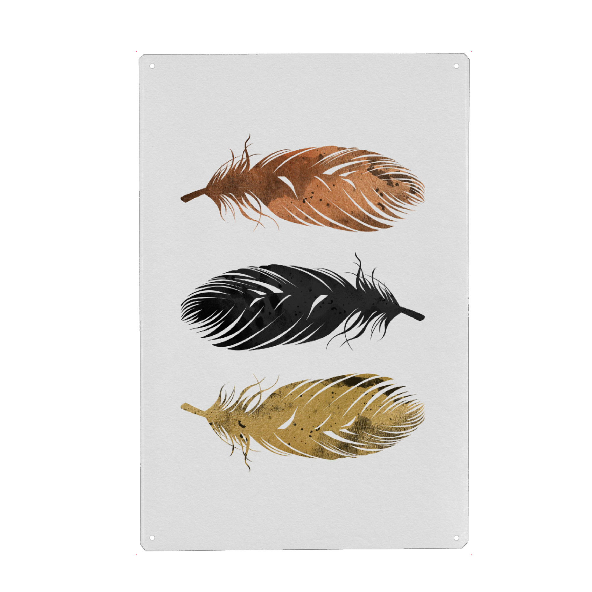 Metall Poster "Copper And Golden Feathers" artboxONE - Natur,Tiere,Abstrakt - Federn,Gold,Kupfer,Schwarz - Blechschild