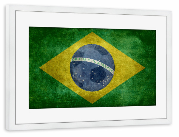 Poster mit Rahmen weiß "Flag of Brazil" artboxONE - Reise,Sport / Fußball - Brazilien,Flagge,Fahne,Rio,Olympia