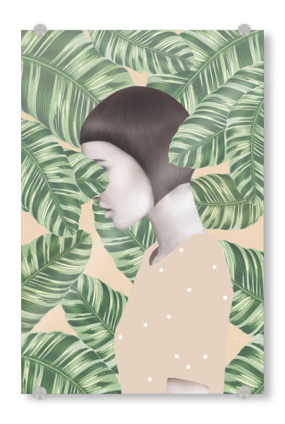 Acrylglasbild "Flora" artboxONE - Floral,Abstrakt,Menschen - Frauenkörper,Silhouette,Bob frisur,Palmen,Blätter,Pastell,Punkte,Plkadots