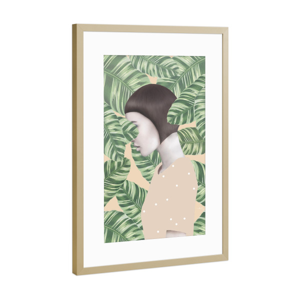 Poster mit Rahmen Gold "Flora" artboxONE - Floral,Abstrakt,Menschen - Frauenkörper,Silhouette,Bob frisur,Palmen,Blätter,Pastell,Punkte,Plkadots