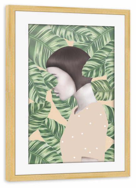 Poster mit Rahmen kiefer "Flora" artboxONE - Floral,Abstrakt,Menschen - Frauenkörper,Silhouette,Bob frisur,Palmen,Blätter,Pastell,Punkte,Plkadots