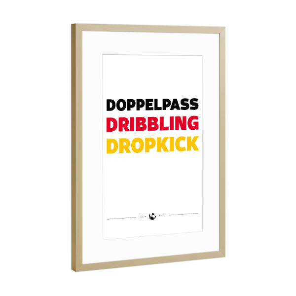 Poster mit Rahmen Gold "Doppelpass" artboxONE - Typografie,Sport / Fußball - Fußball,Dribbling,Dropkick,Deutschland,Em,Soccer,Fussball
