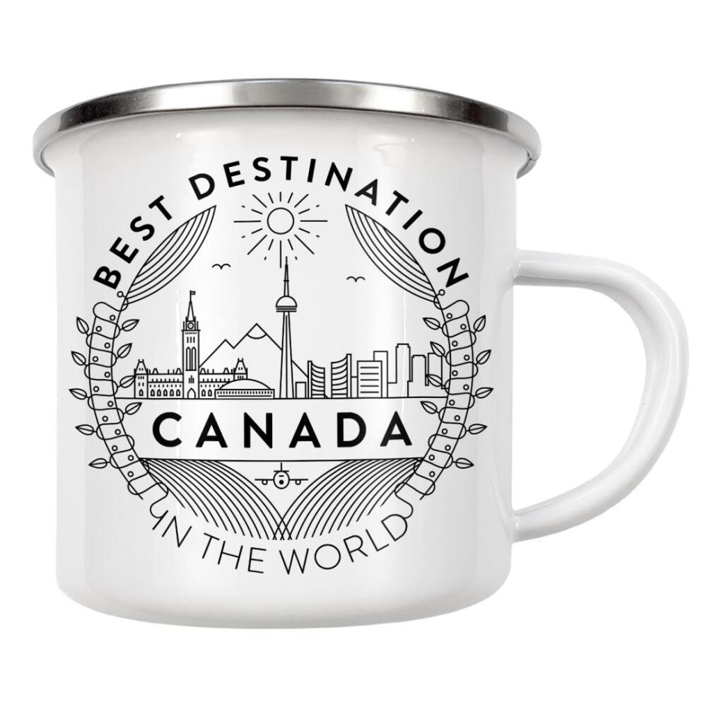 Emaille Tasse "Canada Badge" artboxONE - Städte,Reise - Stadt,Abzeichen,Grafik,Minimal,Skyline,Vektor,Monogramm,Linie,Stil,Reisen,Wahrzeichen,Kanada