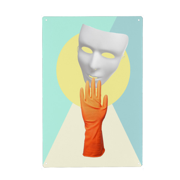 Holzbild "That is Funny" artboxONE - Fiktion - Maske,Hand,Kreis