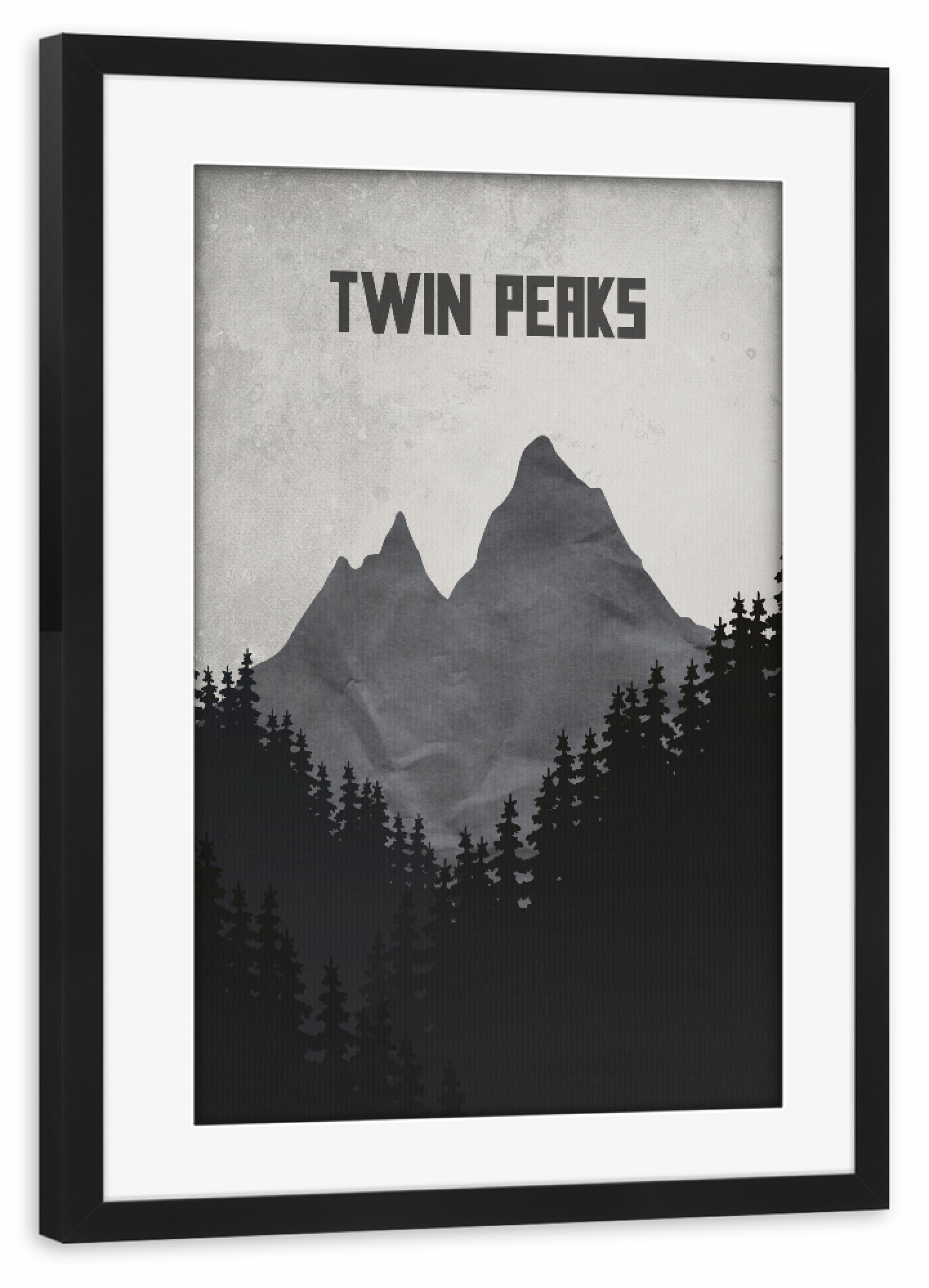 Poster mit Rahmen schwarz "Twin Peaks" artboxONE - Typografie,Schwarzweiß - Wald,Berge,Mountain,Bäume