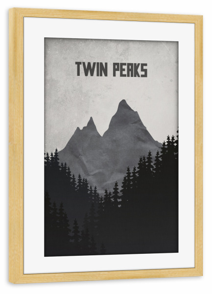 Poster mit Rahmen kiefer "Twin Peaks" artboxONE - Typografie,Schwarzweiß - Wald,Berge,Mountain,Bäume