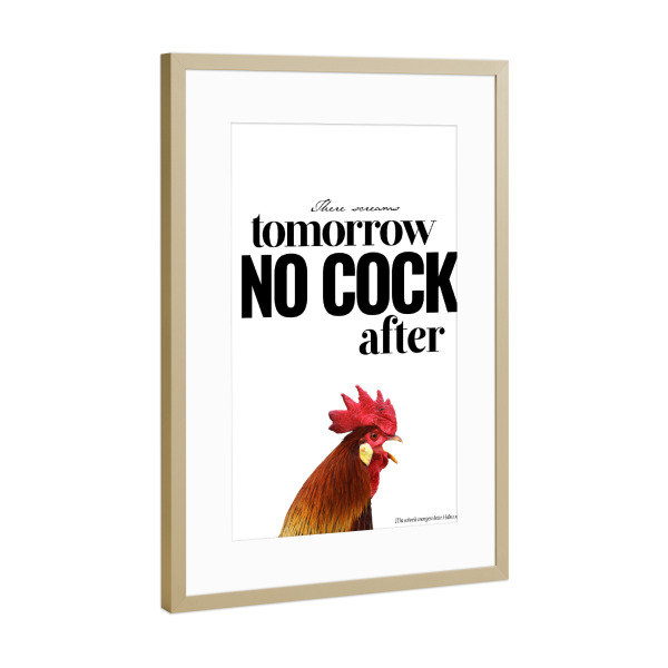 Poster mit Rahmen Gold "No Cock After" artboxONE - Typografie,Tiere - Typo,Beschriftung,Grafisch,Denglish,Grafik,Lustig,Lustig,Hahn,Hahn