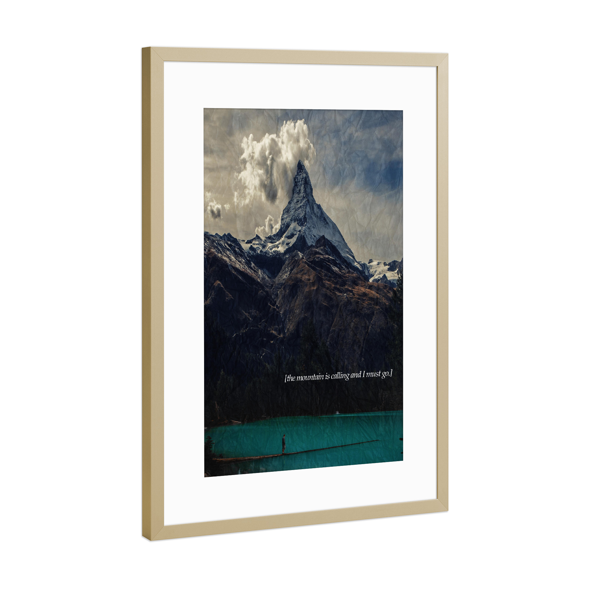 Poster mit Rahmen Gold "The Mountain is Calling" artboxONE - Typografie,Natur,Reise