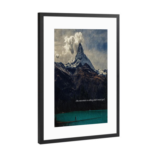 Poster mit Rahmen Schwarz (Metallic) "The Mountain is Calling" artboxONE - Typografie,Natur,Reise