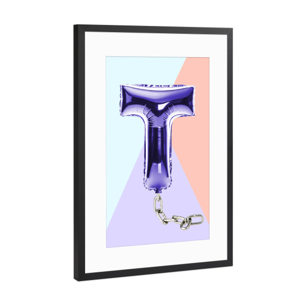 Poster mit Rahmen Schwarz (Metallic) "T for Terrific" artboxONE - Typografie - T,T,Letter,Buchstabe,Kette,Chain,Funny,Balloon,Ballon