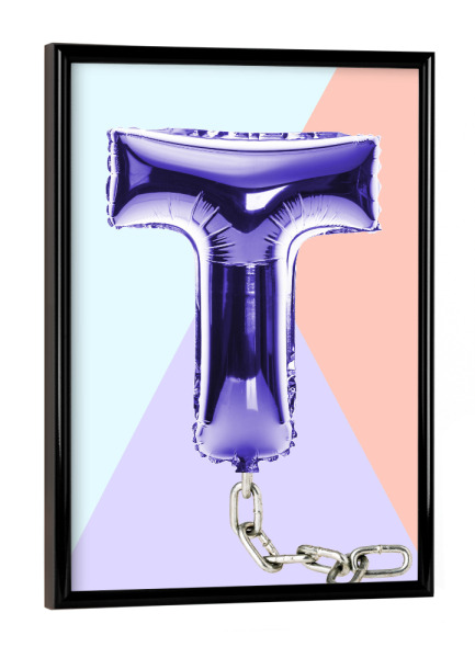 Poster mit schwarzem Rahmen "T for Terrific" artboxONE - Typografie - T,T,Letter,Buchstabe,Kette,Chain,Funny,Balloon,Ballon