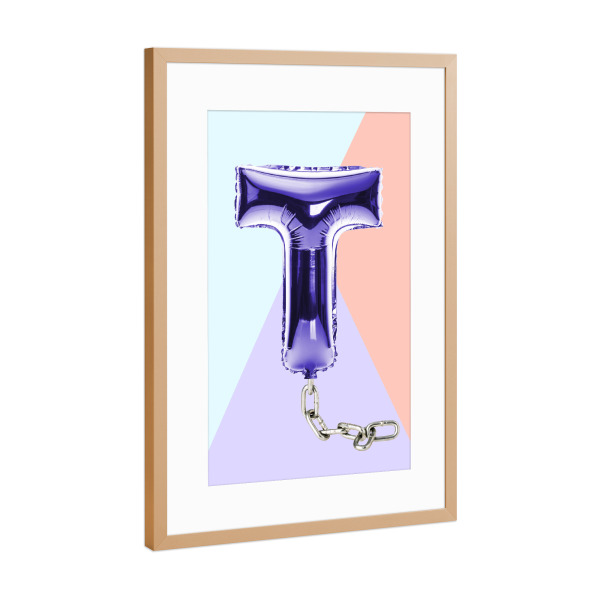 Poster mit Rahmen Kupfer "T for Terrific" artboxONE - Typografie - T,T,Letter,Buchstabe,Kette,Chain,Funny,Balloon,Ballon