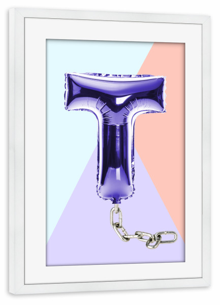 Poster mit Rahmen weiß "T for Terrific" artboxONE - Typografie - T,T,Letter,Buchstabe,Kette,Chain,Funny,Balloon,Ballon