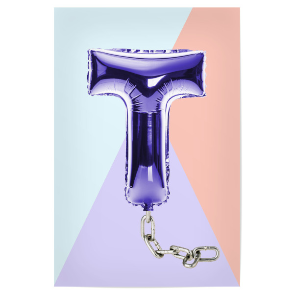Poster "T for Terrific" artboxONE - Typografie - T,T,Letter,Buchstabe,Kette,Chain,Funny,Balloon,Ballon