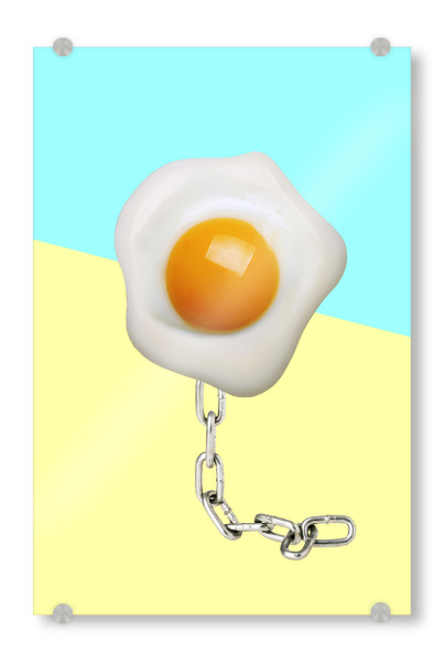 Acrylglasbild "Sunny Side Up" artboxONE - Essen & Trinken,Essen & Trinken,Fiktion - Spiegelei,Ei,Ei,Kette,Kette,Lustig,Ballon,Ballon