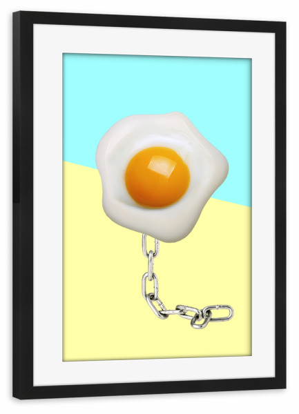 Poster mit Rahmen schwarz "Sunny Side Up" artboxONE - Essen & Trinken,Essen & Trinken,Fiktion - Spiegelei,Ei,Ei,Kette,Kette,Lustig,Ballon,Ballon