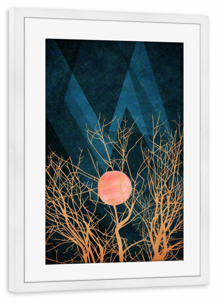 Poster mit Rahmen weiß "Sleeping Sun" artboxONE - Abstrakt,Geometrie,Geometrie - Kreise,Mond,Sonne,Baum,Baum,Kreise