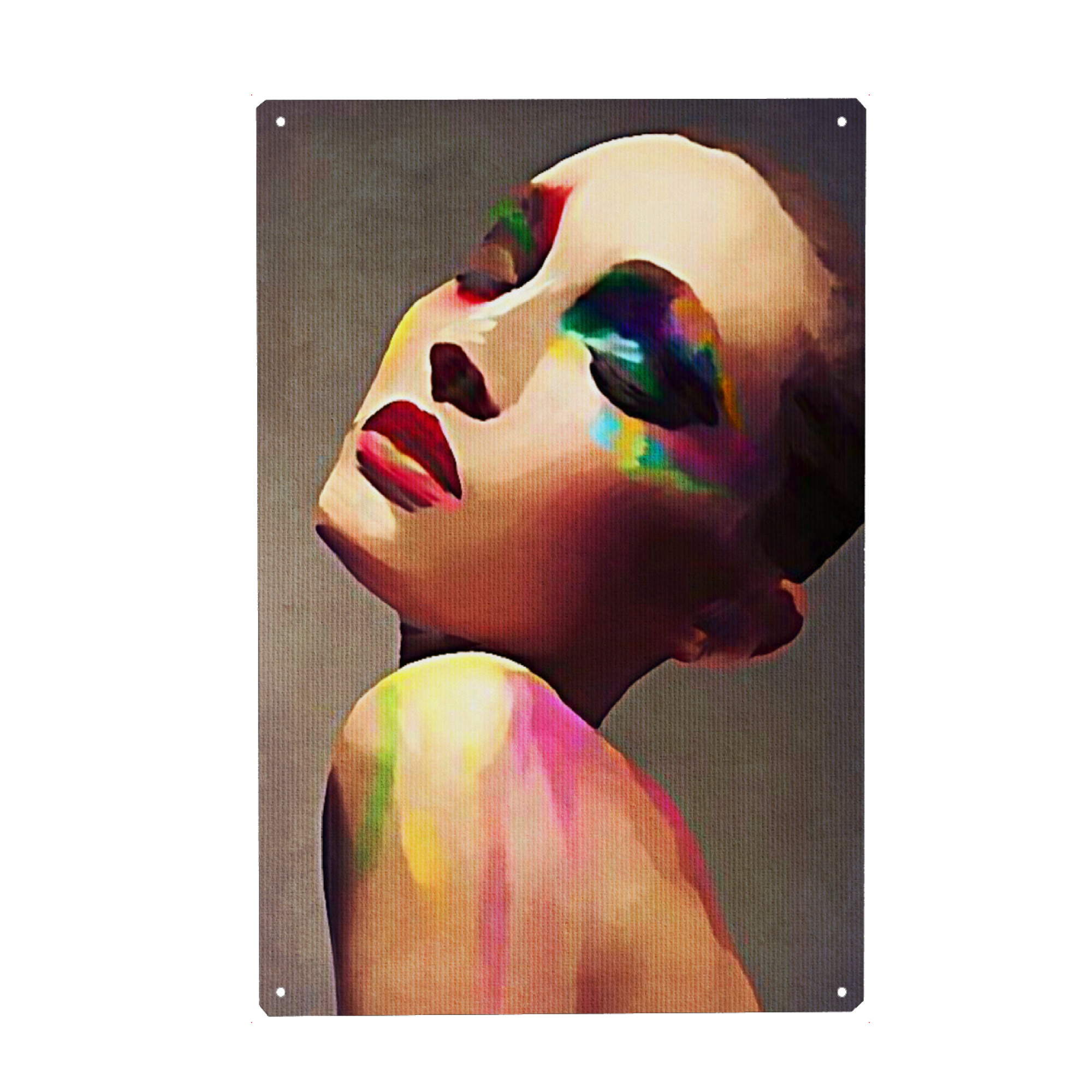 Holzbild "Rainbow Light" artboxONE - Fashion - Model,Fashion,Make up,Schminke,Portrait,Woman,Face,Frau