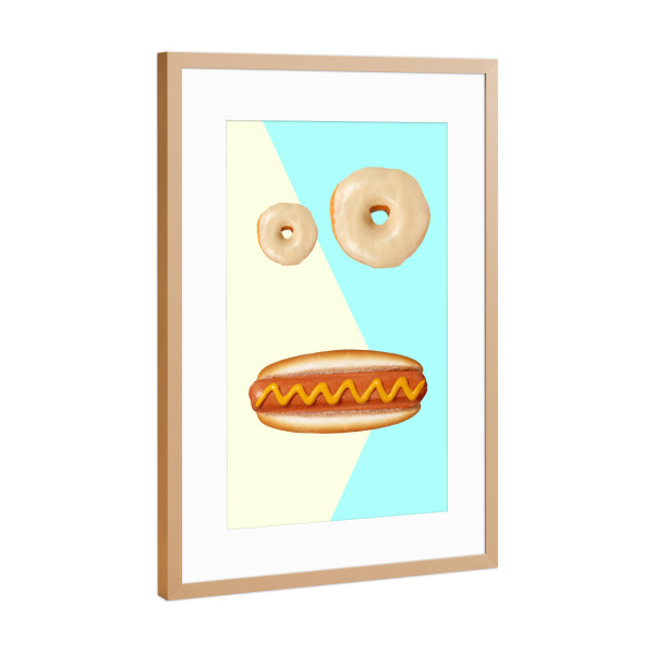 Poster mit Rahmen Kupfer "Oooops" artboxONE - Essen & Trinken,Essen & Trinken,Fiktion - Hot dog,Wurst,Wurst,Senf,Senf,Donuts,Gebäck