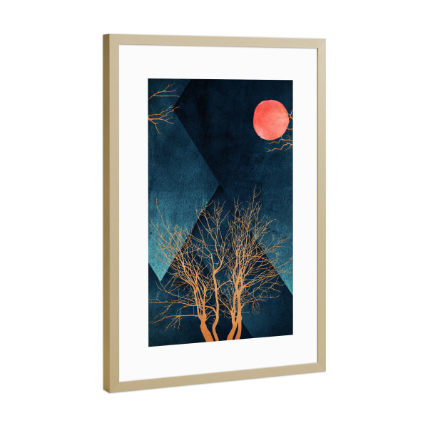 Poster mit Rahmen Gold "Moon Dancer" artboxONE - Abstrakt,Geometrie,Geometrie - Kreise,Mond,Sonne,Baum,Baum,Kreise