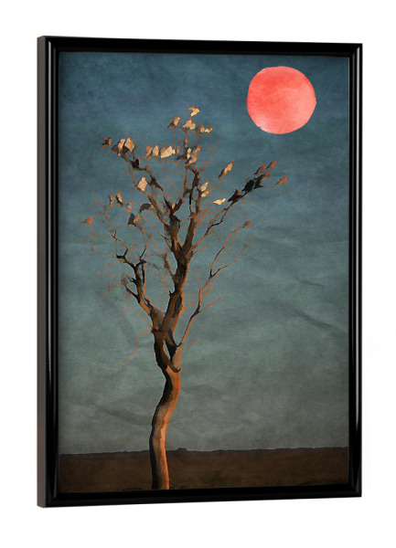Poster mit schwarzem Rahmen "Moon Birds" artboxONE - Natur,Floral,Abstrakt - Baum,Vögel,Mond,Sonne,Tree,Landschaft,Landscape