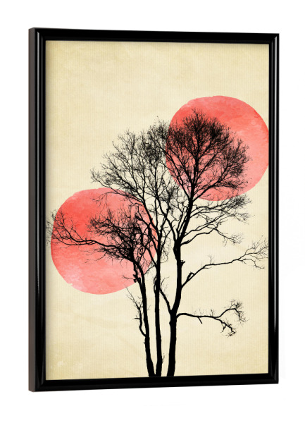 Poster mit schwarzem Rahmen "Moon and Sun Hiding" artboxONE - Natur,Floral,Abstrakt - Kreise,Mond,Sonne,Baum,Tree,Circles