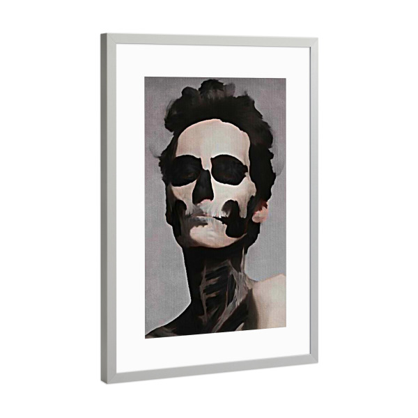 Poster mit Rahmen Silber "Mexican Mascarade dos Muertos" artboxONE - Schwarzweiß,Fashion,Fiktion - Model,Totenkopf,Skull,Metal,Death,Tod