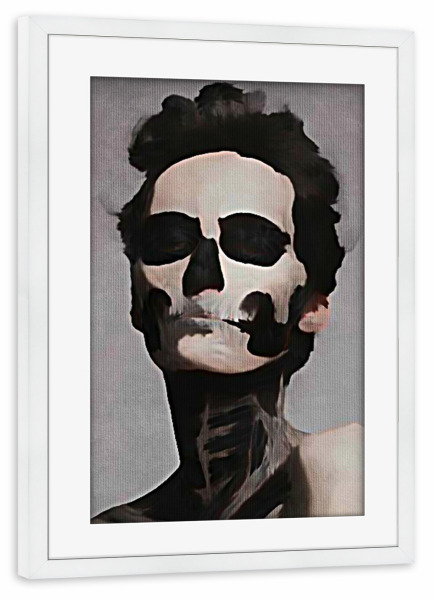 Poster mit Rahmen weiß "Mexican Mascarade dos Muertos" artboxONE - Schwarzweiß,Fashion,Fiktion - Model,Totenkopf,Skull,Metal,Death,Tod