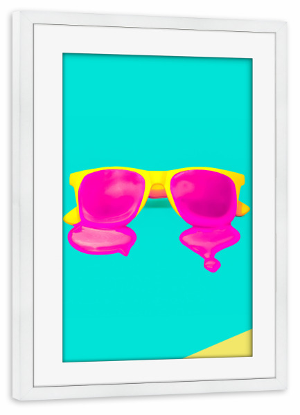 Poster mit Rahmen weiß "Melting sunglasses" artboxONE - Fiktion - Sonnenbrille,Schmelzen,Heiß,Sommer,Sommer,Sonnenbrille,Schmelzen